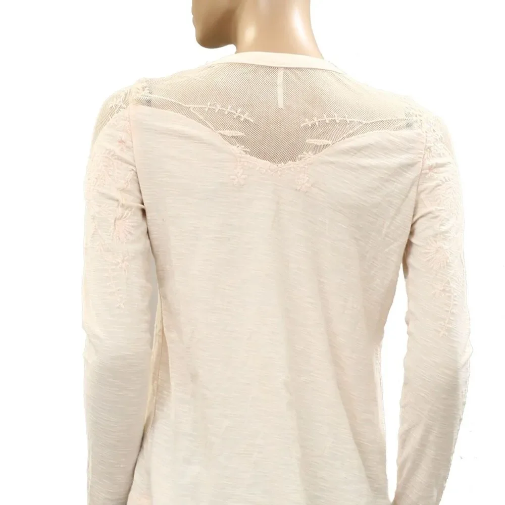 Free people Micha Embellished Mesh Beaded Long Sleeve Tee Blouse Top S 287514